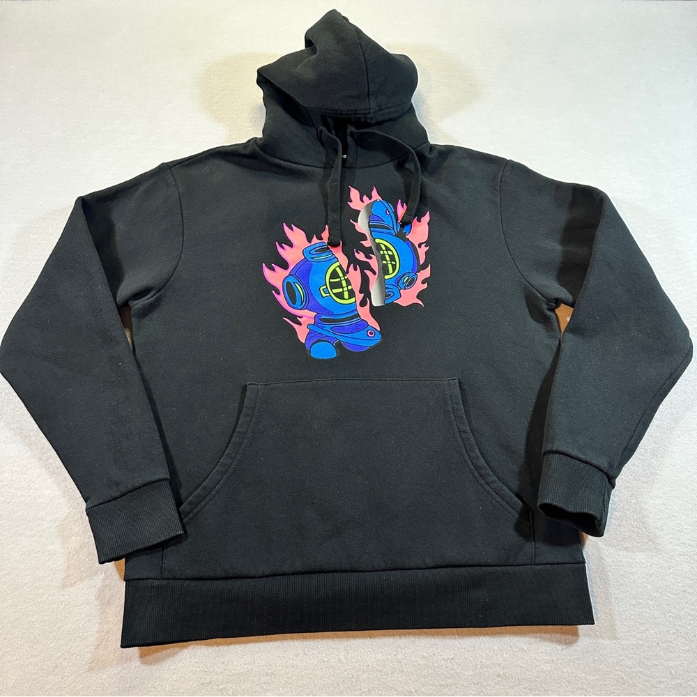 Pink Dolphin Scuba Flame Hoodie Men’s Medium Black Graphic Pullover Streetwear